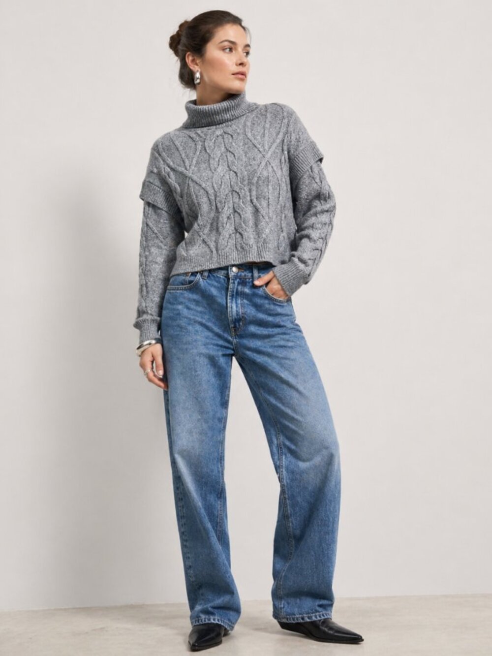 Elie Tahari Chunky Cable Knit Turtleneck Ski Sweater